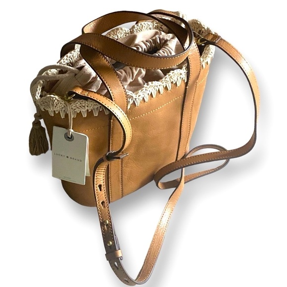 LUCKY BRAND Letoni Leather 2/1 Satchel with Macrame Crochet Trim Boho Chic NWT - Picture 11 of 12